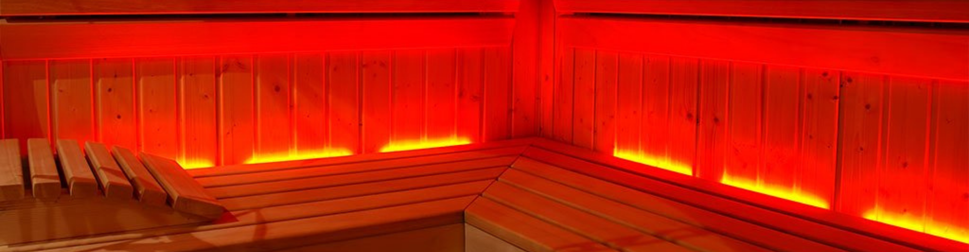 red lights inside an infrared sauna